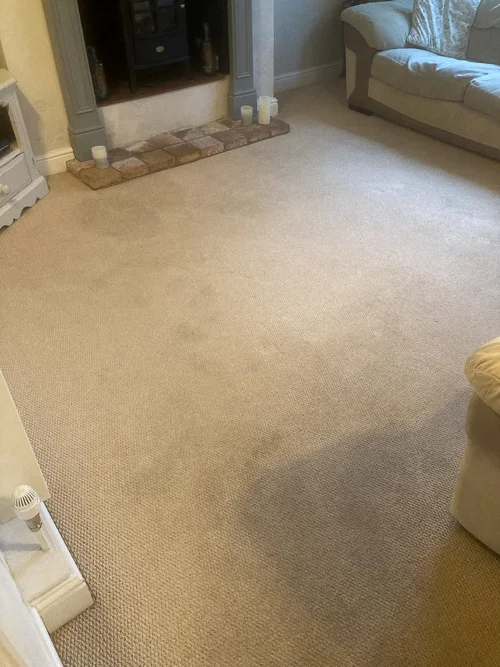 a light coloured carpet dirty before cleaning